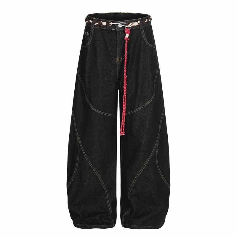 Streetwear Hip-Hop Deconstructed Patchwork Knife-Edge Jeans Unisex Loose Distressed Washed Vintage Wide-Leg Pants