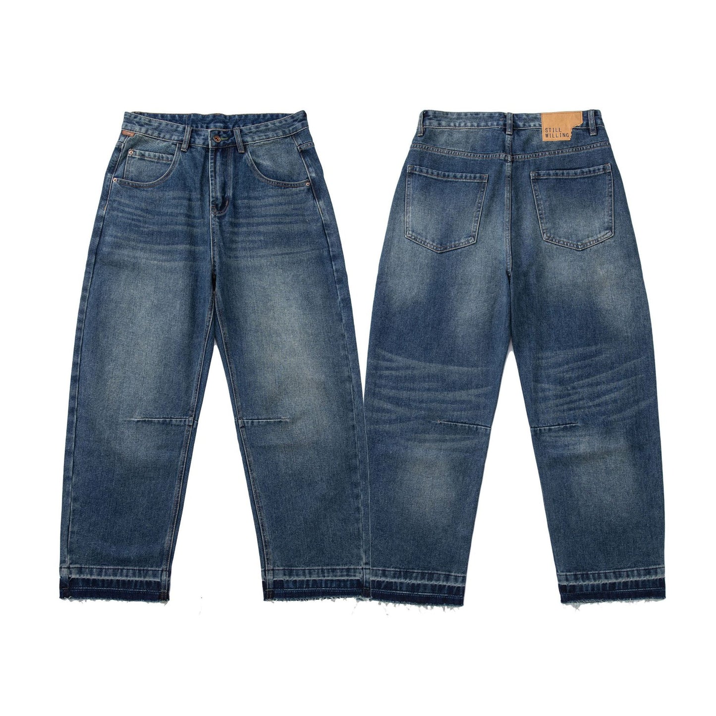 Denim Pants Men's Loose Cuff Tapered Jeans with Catwhisker Wash Casual Long Pants