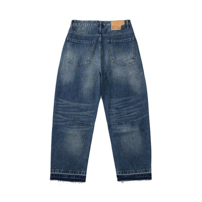 Denim Pants Men's Loose Cuff Tapered Jeans with Catwhisker Wash Casual Long Pants