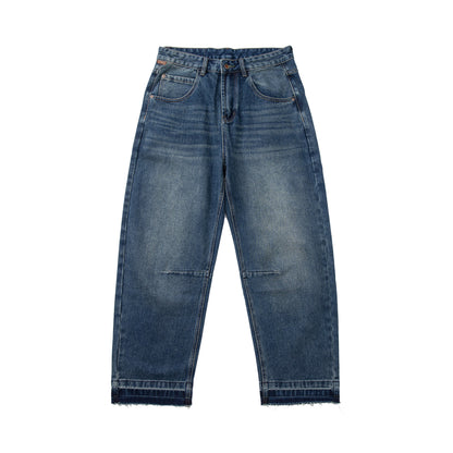 Denim Pants Men's Loose Cuff Tapered Jeans with Catwhisker Wash Casual Long Pants