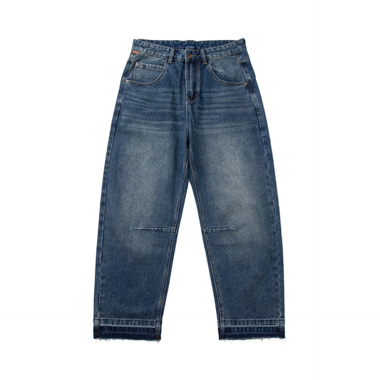 Denim Pants Men's Loose Cuff Tapered Jeans with Catwhisker Wash Casual Long Pants